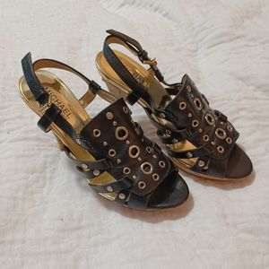 Michael Kors Black Leather Studded Grommets Heels